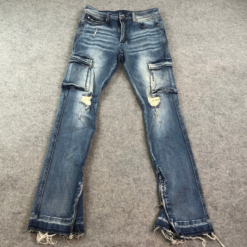 Rockstar Original RSM 208 DUDLEY Mens Jeans 30x34 Skinny Blue Slim Fit Stacked